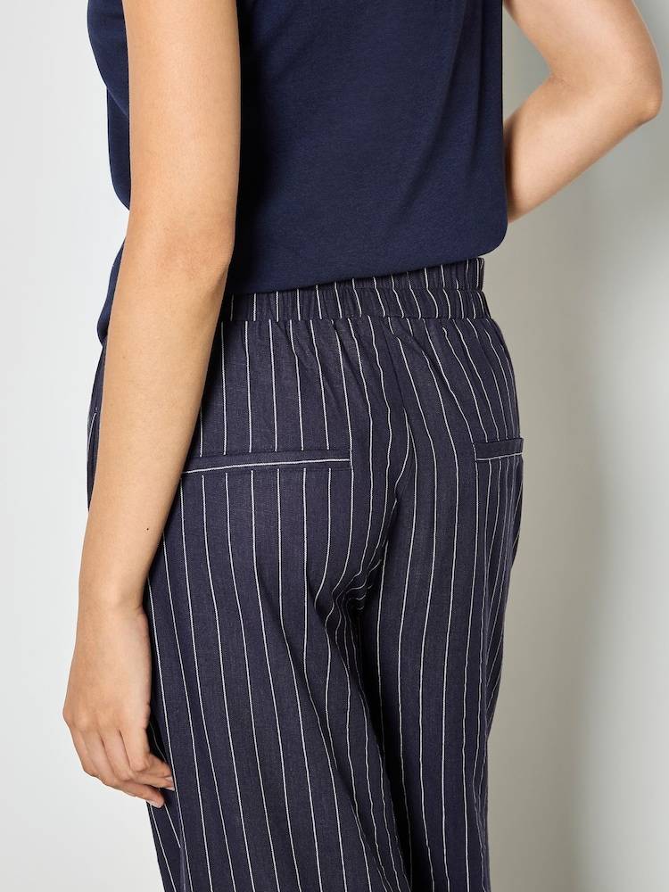 Apricot Blue Pinstripe Linen Blend Wide-Leg Trousers - Image 4 of 4
