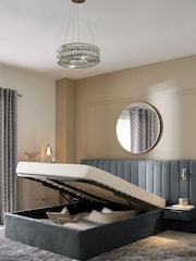 Plush Chenille Slate Blue Mayfair Upholstered Hotel Bed Frame with Ottoman Storage Bedside Tables and Lights - Image 2 of 6