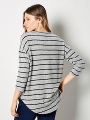 Apricot Grey Soft Touch Round Hem Stripe Top - Image 2 of 4