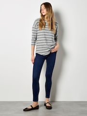 Apricot Grey Soft Touch Round Hem Stripe Top - Image 3 of 4
