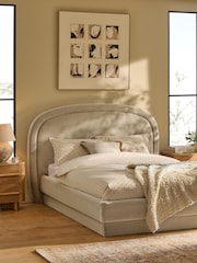 Soft Velvet Natural Pebble Arlo Upholstered Ottoman Storage Bed Frame - Image 1 of 7