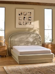 Soft Velvet Natural Pebble Arlo Upholstered Ottoman Storage Bed Frame - Image 2 of 7