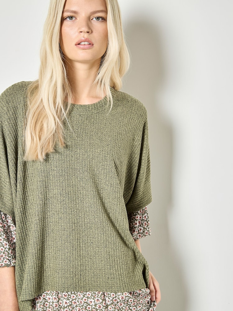 Apricot Green Waffle Knit Tunic Top - Image 2 of 4