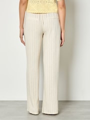 Apricot Natural Pinstripe Linen Blend Wide-Leg Trousers - Image 2 of 4