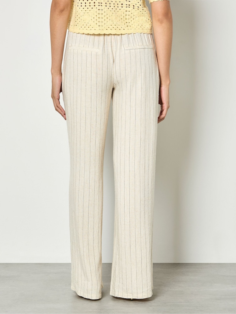 Apricot Natural Pinstripe Linen Blend Wide-Leg Trousers - Image 2 of 4