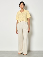 Apricot Natural Pinstripe Linen Blend Wide-Leg Trousers - Image 3 of 4