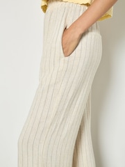 Apricot Natural Pinstripe Linen Blend Wide-Leg Trousers - Image 4 of 4
