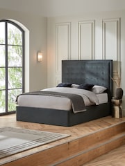 Soft Velvet Charcoal Grey Winslow Upholstered Ottoman Storage Bed Frame - Image 1 of 8