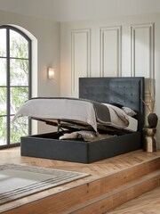 Soft Velvet Charcoal Grey Winslow Upholstered Ottoman Storage Bed Frame - Image 2 of 8
