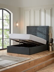 Soft Velvet Charcoal Grey Winslow Upholstered Ottoman Storage Bed Frame - Image 3 of 8