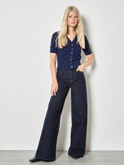 Apricot Blue Stripe Pointelle Knit Cardigan - Image 4 of 4