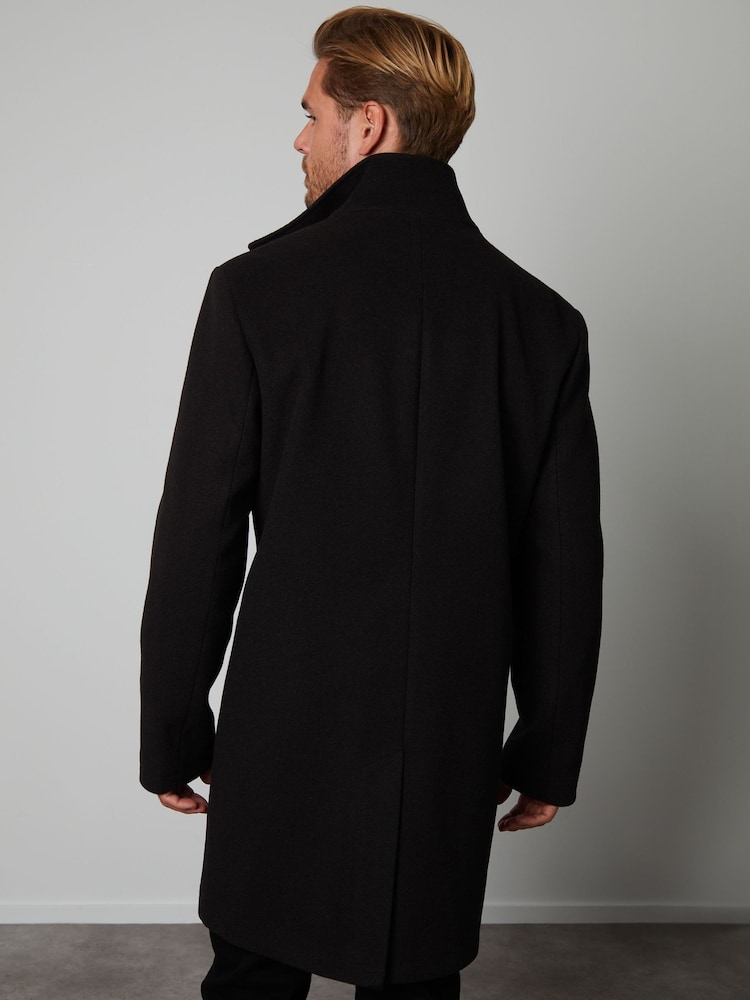 Threadbare Black Luxe Funnel Neck Coat with Mock Layer - Image 5 of 5