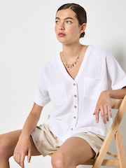 Apricot White Textured V-Neck Blouse - Image 1 of 5