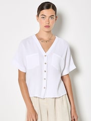 Apricot White Textured V-Neck Blouse - Image 4 of 5