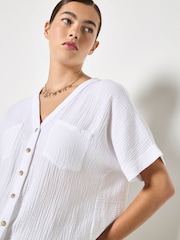 Apricot White Textured V-Neck Blouse - Image 5 of 5