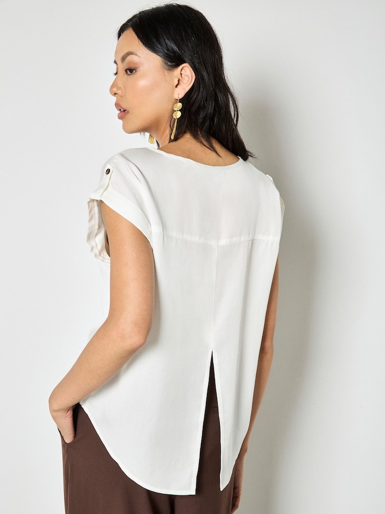 Apricot Cream Woven Split Hem T-Shirt - Image 1 of 4