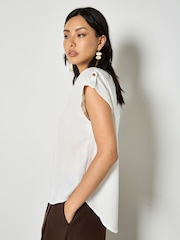 Apricot Cream Woven Split Hem T-Shirt - Image 4 of 4