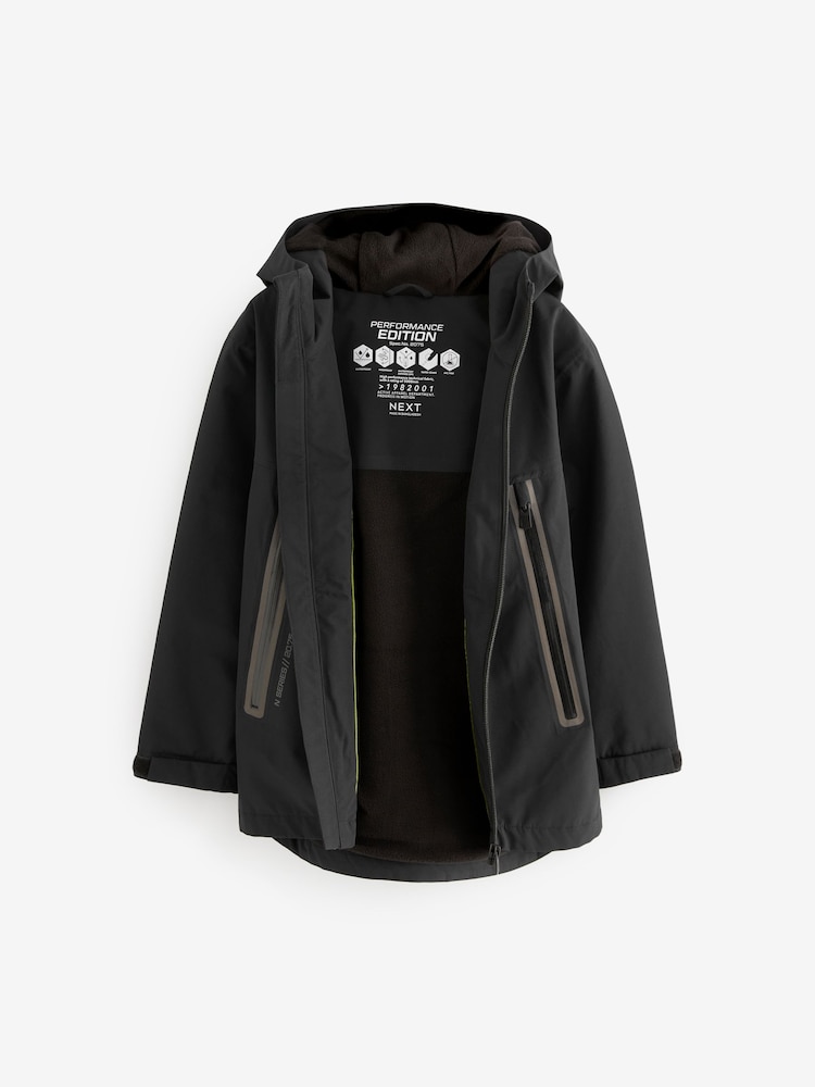 أسود - Waterproof Fleece Hooded Lined Jacket (3-17yrs) - صورة 2 من 7