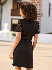 Sosandar Black Broderie Mini Shirt Dress - Image 3 of 5