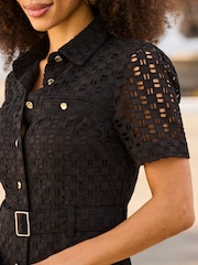 Sosandar Black Broderie Mini Shirt Dress - Image 4 of 5