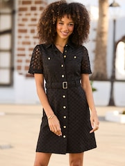 Sosandar Black Broderie Mini Shirt Dress - Image 5 of 5