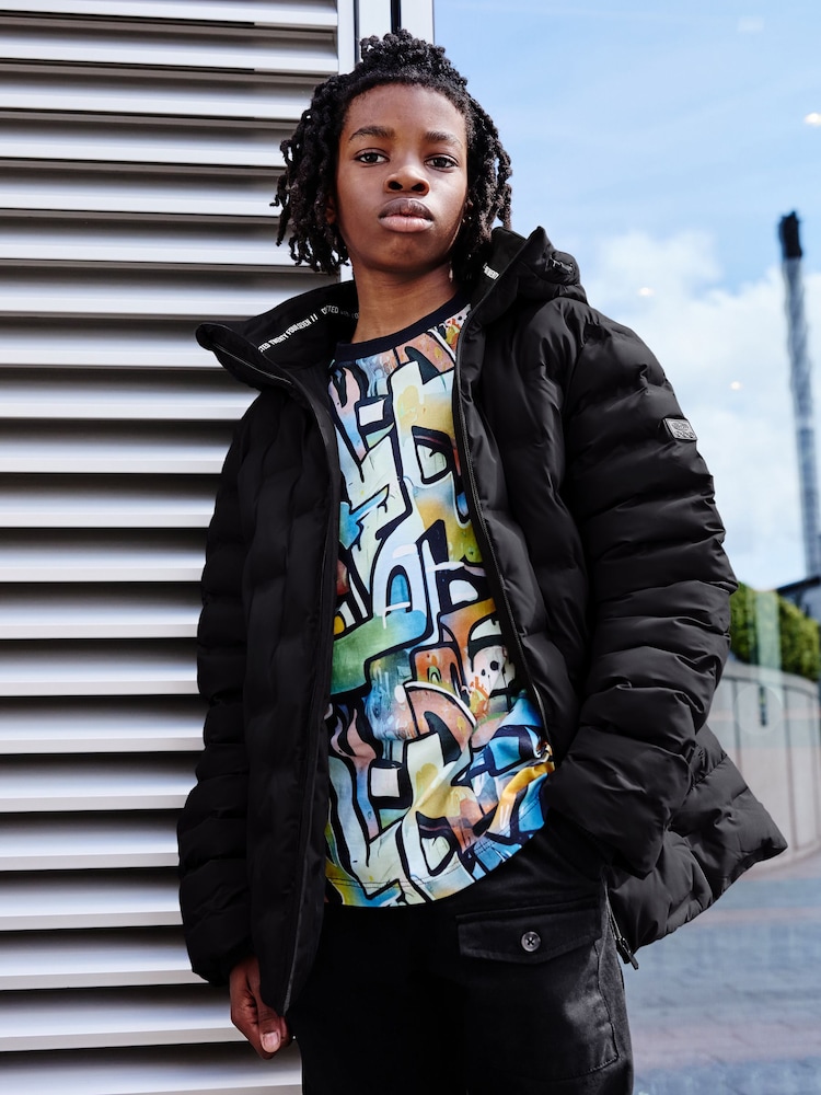 Black Fleece Lined Padded Puffer Coat (3-17yrs) - Image 2 of 7