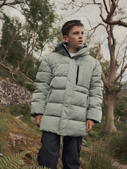 Sage Green Utility Fleece Lined Hooded Padded Puffer Coat (3-16yrs) - Image 1 of 8