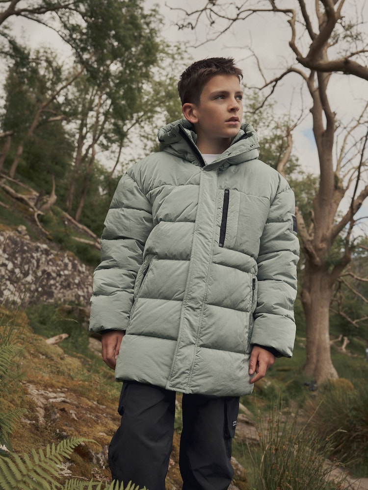 Sage Green Utility Fleece Lined Hooded Padded Puffer Coat (3-16yrs) - Image 1 of 8
