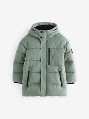Sage Green Utility Fleece Lined Hooded Padded Puffer Coat (3-16yrs) - Image 5 of 8