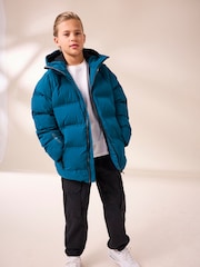 Cobalt Blue Regular Fabric Fleece Lined Hooded Padded Puffer Jacket (3-16yrs) - Image 2 of 15