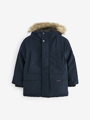 Navy Blue Faux Fur Trim Hooded Padded Parka Coat (3-16yrs) - Image 1 of 7