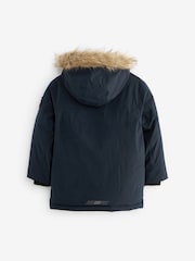 Navy Blue Faux Fur Trim Hooded Padded Parka Coat (3-16yrs) - Image 2 of 7