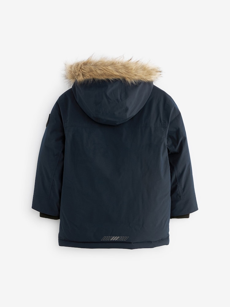 Navy Blue Faux Fur Trim Hooded Padded Parka Coat (3-16yrs) - Image 2 of 7