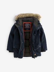 Navy Blue Faux Fur Trim Hooded Padded Parka Coat (3-16yrs) - Image 4 of 7