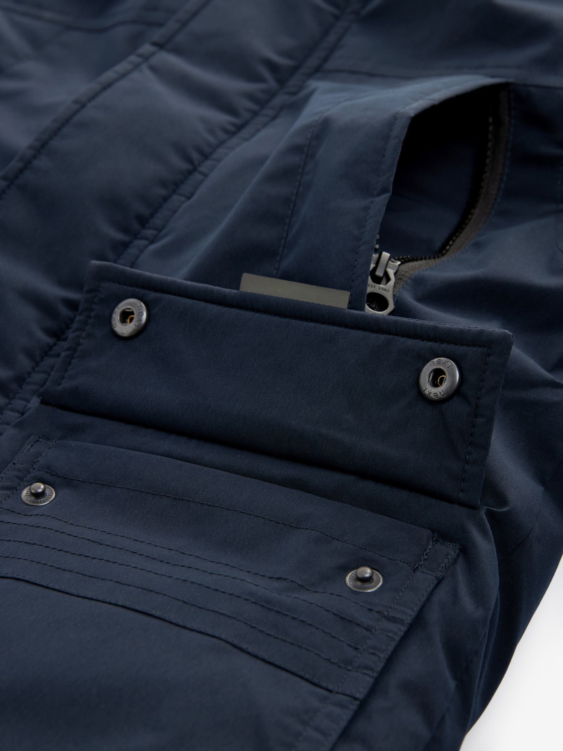 Buy Navy Blue Faux Fur Trim Hooded Padded Parka Coat (3