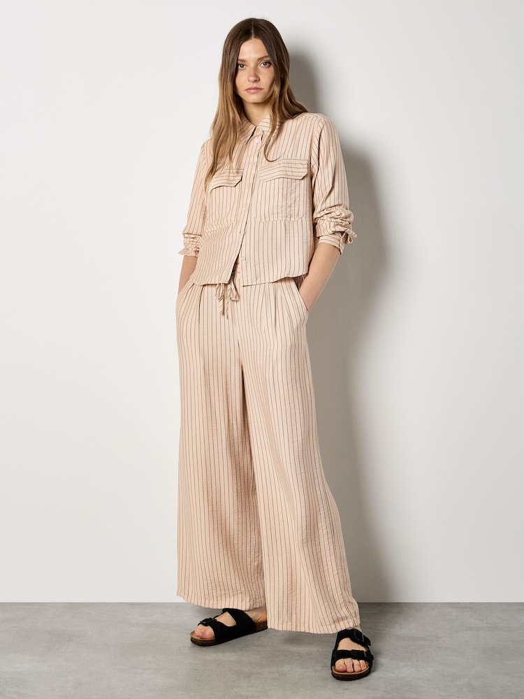 Apricot Natural Pinstripe Wide-Leg Trousers - Image 1 of 4
