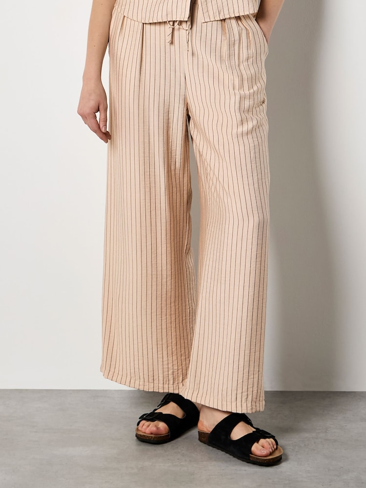 Apricot Natural Pinstripe Wide-Leg Trousers - Image 2 of 4