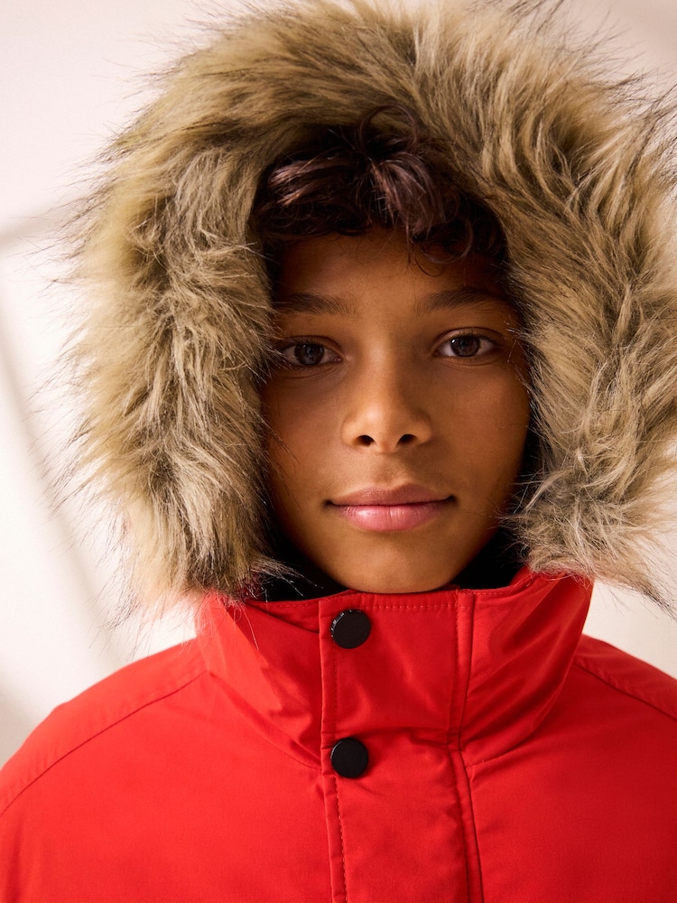 Buy Orange Faux Fur Trim Hooded Padded Parka Coat (3-16yrs) from