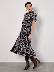 Apricot Blue Scattered Squares Shirt Midi Dress - Image 1 of 5