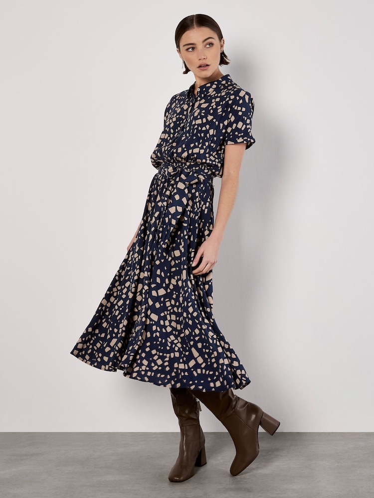 Apricot Blue Scattered Squares Shirt Midi Dress - Image 1 of 5