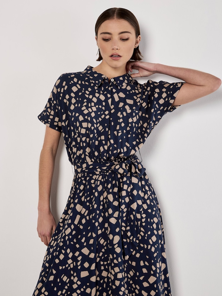 Apricot Blue Scattered Squares Shirt Midi Dress - Image 2 of 5