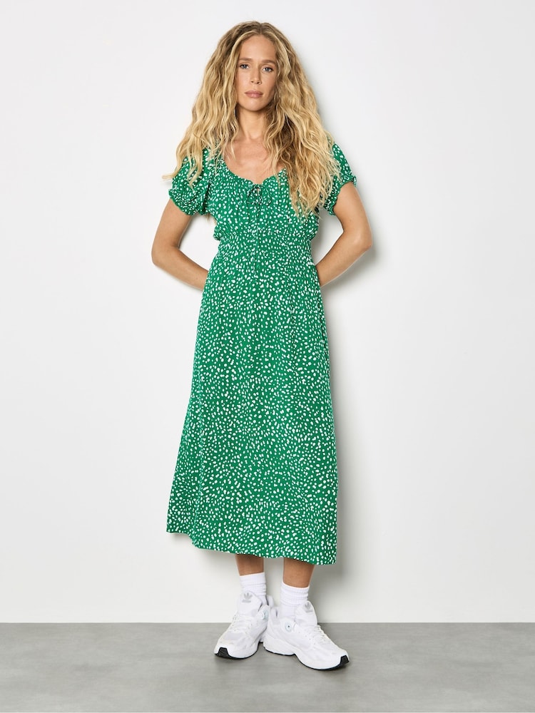 Verde - Apricot Spot Print Milkmaid Midi Dress - Imagen 1 de 4
