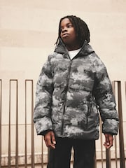 Grey Fleece Lined Hooded Padded Puffer Jacket (3-17yrs) - Image 1 of 10