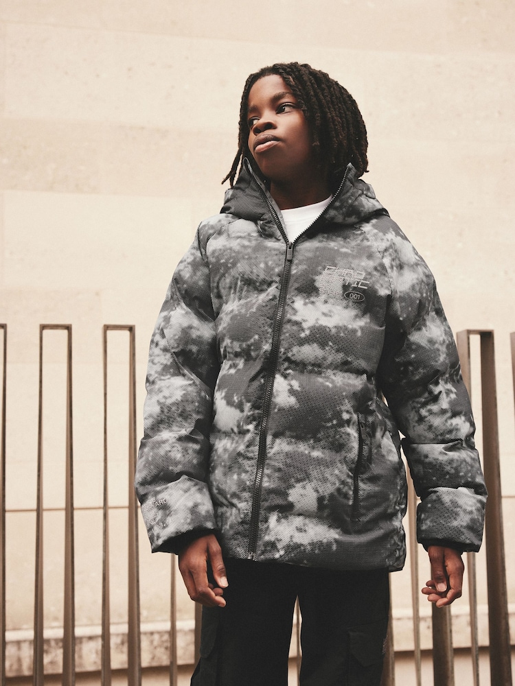 Grey Fleece Lined Hooded Padded Puffer Jacket (3-17yrs) - Image 1 of 10