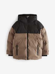 Tan Brown Regular Fabric Fleece Lined Hooded Padded Puffer Jacket (3-16yrs) - Image 1 of 5