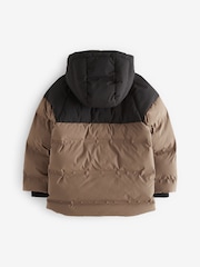 Tan Brown Regular Fabric Fleece Lined Hooded Padded Puffer Jacket (3-16yrs) - Image 2 of 5