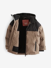 Tan Brown Regular Fabric Fleece Lined Hooded Padded Puffer Jacket (3-16yrs) - Image 3 of 5