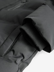 Black Waterproof Longline Fleece Lined Puffer Coat (3-17yrs) - Image 10 of 12