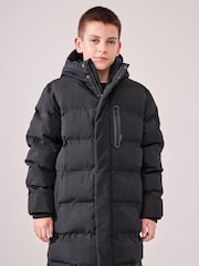 Black Waterproof Longline Fleece Lined Puffer Coat (3-17yrs) - Image 5 of 12