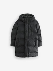 Black Waterproof Longline Fleece Lined Puffer Coat (3-17yrs) - Image 6 of 12